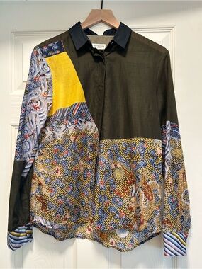 Dries Van Noten Patchwork Dragon Print Button Down Shirt Art to Wear Designer